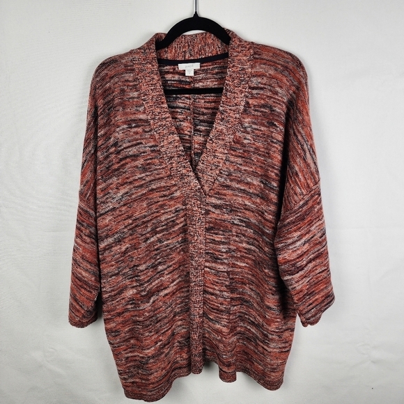 J. Jill Pure Jill Campari Marled‎ Space Dyed V-Neck Pullover Sweater Size Medium - Picture 2 of 7